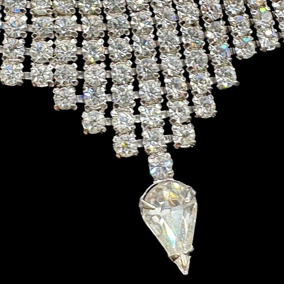 Vintage Statement Clear Rhinestones Necklace Choker Sparkling - Picture 5 of 12